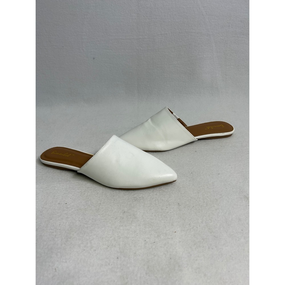 Minimalist Bonnibel Womens 8.5 White Pointed Toe Slip On Flat Mule‎ Loafers